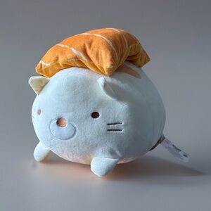 San-X SUMIKKO GURASHI Neko Salmon Nigiri White 14" Plush. New with tags